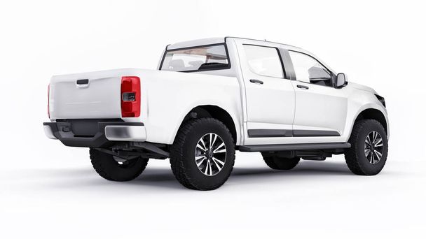White pickup car on a white background. 3d rendering - Photo, Image