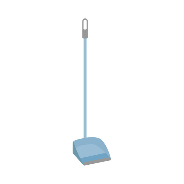 Flat cleaning item, plastic dust pan for cleaning. Blue long handle dustpan icon. Cleaning service concept. Stock vector illustration isolated on white background. Can be used as a symbol or sign. - Vector, Image