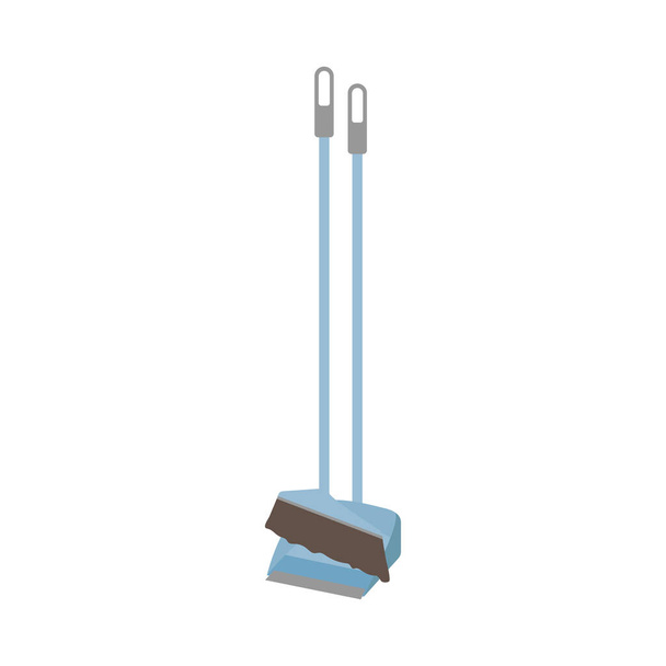 Long handle brush, dustpan icon. Cleaning service concept. Stock vector illustration isolated on white background. Can be used as a symbol or sign. Flat cleaning item, dust pan with broom for cleaning - Vector, Image