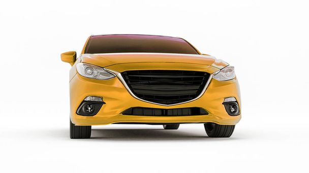 Κίτρινο αυτοκίνητο πόλης με κενή επιφάνεια για το δημιουργικό σχεδιασμό σας. 3D απόδοση - Φωτογραφία, εικόνα