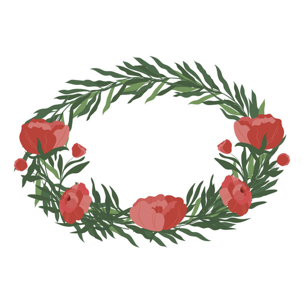 Flower arrangement, wreath frame. A bouquet of peonies. Logo element, element for the design of cards, invitations, business cards. Vector color illustration. - Διάνυσμα, εικόνα