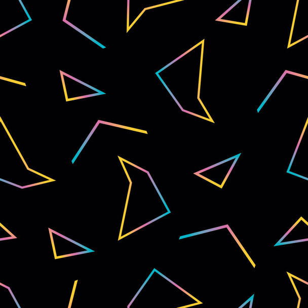 Абстрактный геометрический бесшовный рисунок, градиентные многоугольники и геометрические фигуры на черном фоне, бесшовный темный вектор с яркими элементами градиента - Вектор,изображение