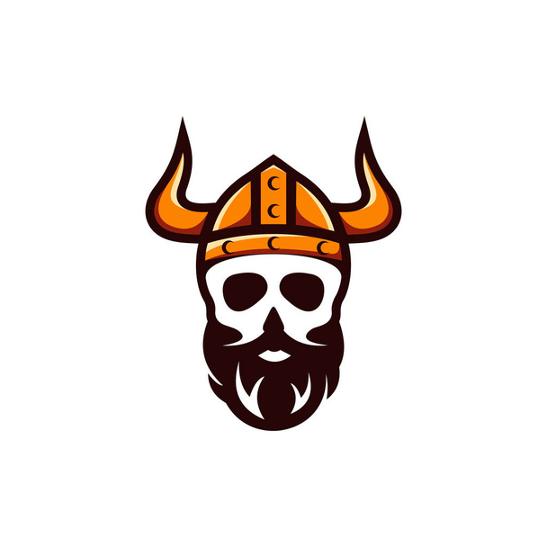 頭蓋骨のひげバイキングベクトルのロゴデザイン - ベクター画像