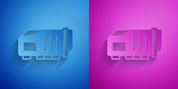 Paper cut Video graphic card icon isolated on blue and purple background. Paper art style. Vector - Vector, Image