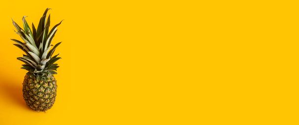 φρέσκος ώριμος κίτρινος ανανάς σε κίτρινο φόντο. Μπάνερ. - Φωτογραφία, εικόνα