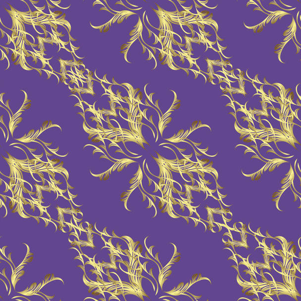 Traditional classic vector golden pattern. Oriental ornament in the style of baroque. Neutral, violet and yellow colors with golden elements. - Vector, Image