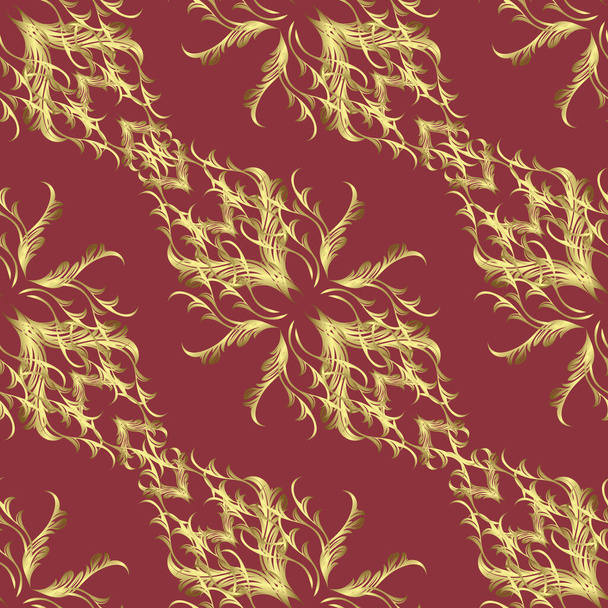 Damask classic white and golden pattern. Golden pattern on neutral, red and yellow colors with golden elements. Vector abstract background with repeating elements. - Vector, Image