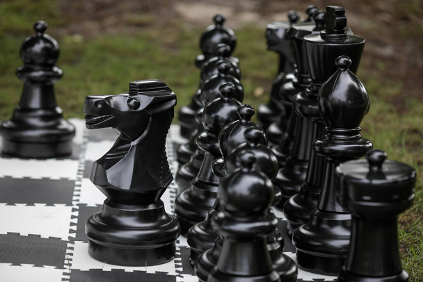 Sekély mélységélesség (szelektív fókusz) kép kerti sakk készlettel. - Fotó, kép
