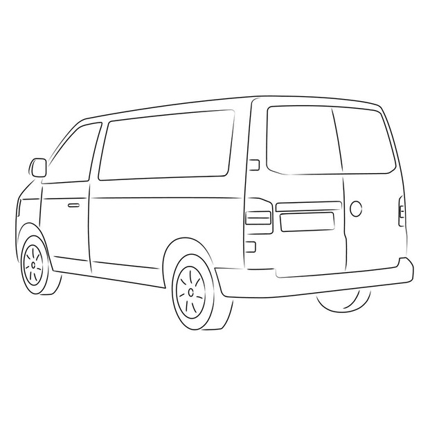 Simple black and white drawings of a utility van vehicle - Vector, Image