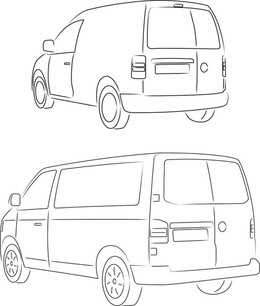 ユーティリティバン車両のシンプルな黒と白の図面 - ベクター画像