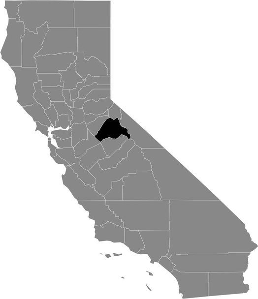 米国カリフォルニア州の灰色の地図の中の米国トゥオルム郡の黒いハイライトされた場所 - ベクター画像