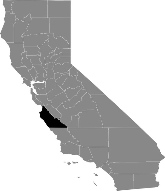Zwart gemarkeerde kaart van de locatie van de Amerikaanse Monterey County in grijze kaart van de Federale Staat Californië, USA - Vector, afbeelding