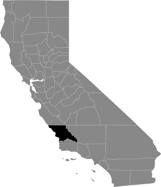 Carte de localisation en évidence noire du comté de San Luis Obispo aux États-Unis à l'intérieur de la carte grise de l'État fédéral de Californie, États-Unis - Vecteur, image