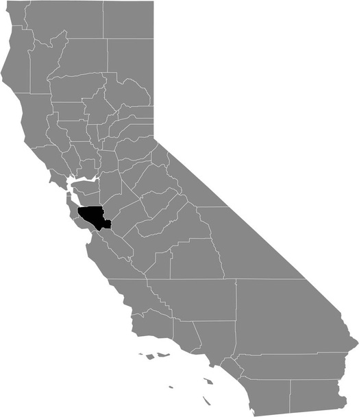 Carte de localisation en surbrillance noire du comté américain de Santa Clara à l'intérieur de la carte grise de l'État fédéral de Californie, États-Unis - Vecteur, image