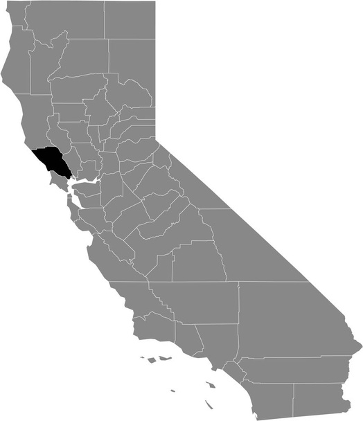 Zwarte gemarkeerde locatiekaart van de Amerikaanse Sonoma County in grijze kaart van de Federale Staat Californië, USA - Vector, afbeelding