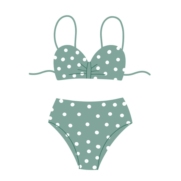 Two-piece swimsuit with polka dot print. A swimsuit in a retro style. Vector Illustration - Vettoriali, immagini