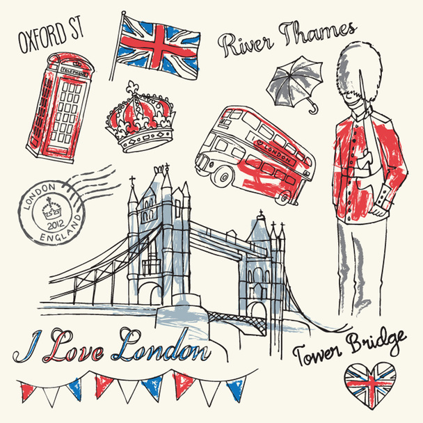 I Love London icons doodle set - Vector, Imagen