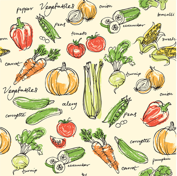 Assorted vegetables seamless pattern - Vektor, Bild