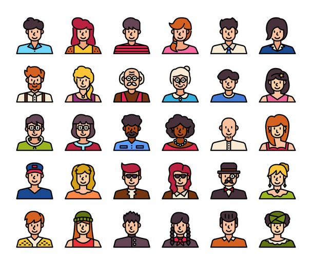 Persone Avatar Color Outline Icone vettoriali Pixel Perfetto - Vettoriali, immagini