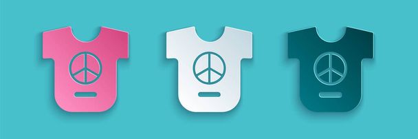 Paper cut Peace icon isolated on blue background. Hippie symbol of peace. Paper art style. Vector - Vector, Image
