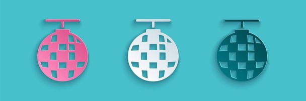 Carta tagliata icona a sfera Disco isolato su sfondo blu. Stile cartaceo. Vettore - Vettoriali, immagini