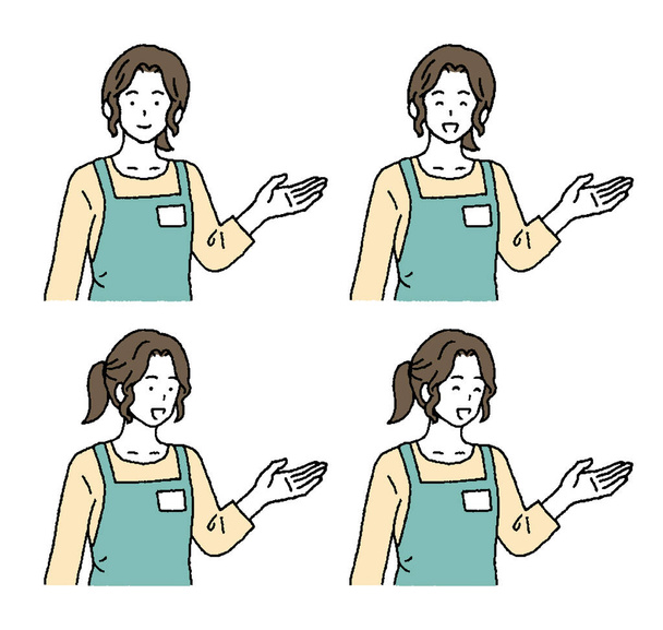 Set di illustrazione semplice tocco di un commesso femminile. - Vettoriali, immagini