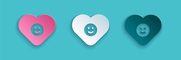 Paper cut Good relationship icon isolated on blue background. Romantic relationship or pleasant meeting concept. Paper art style. Vector - Вектор, зображення
