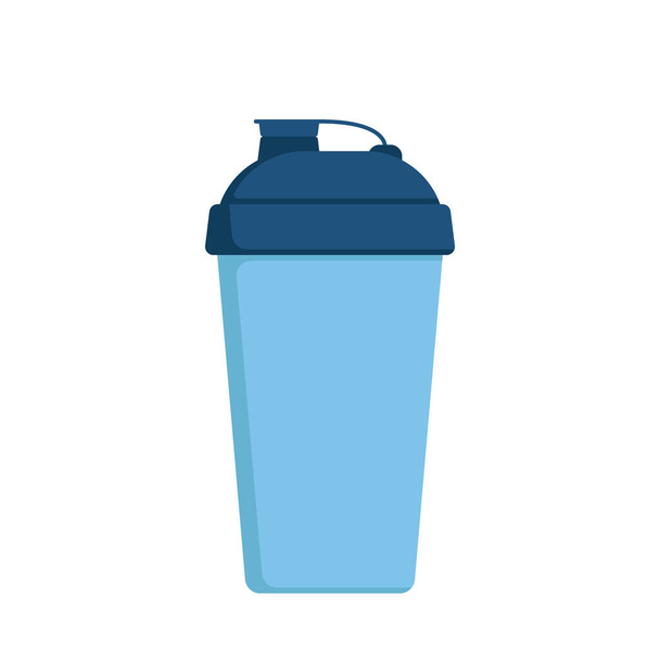 Sports shaker bottle with protein whey drink icon. Shake mug for protein cocktails. Personal refillable sports and fitness container, thermos or cup for energy beverage, coffee, tea to go. Vector flat - Vector, Image