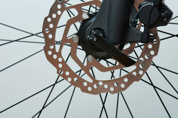 Shiny break disc on bicycle macro close up view - Photo, Image