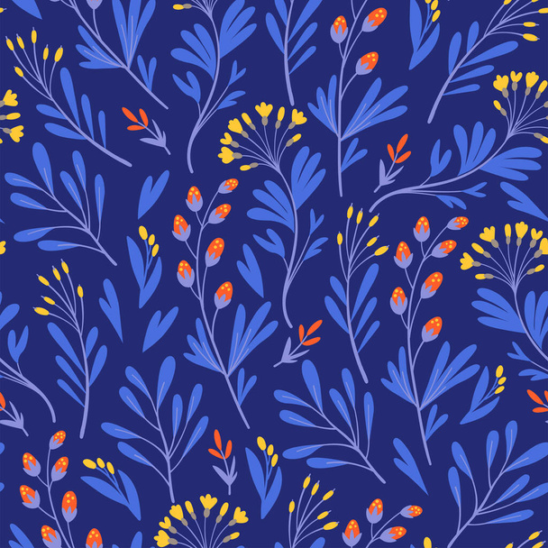 Vector floral pattern in minimalistic style with cute simple stylized abstract flowers - Διάνυσμα, εικόνα