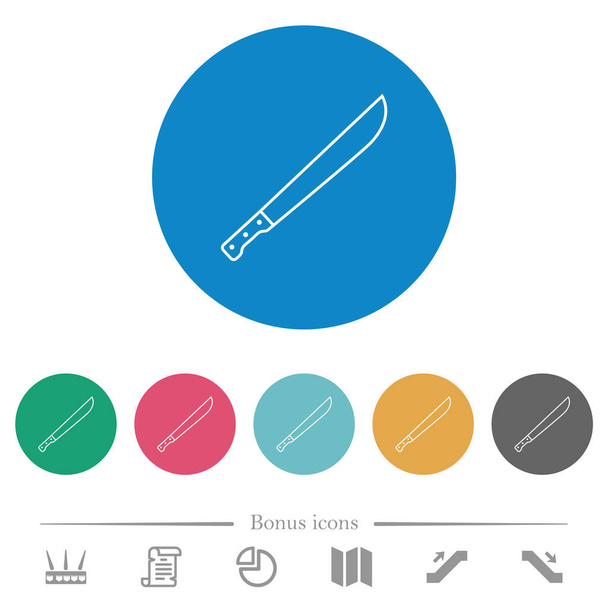 Machete flat white icons on round color backgrounds. 6 bonus icons included. - Vector, Image