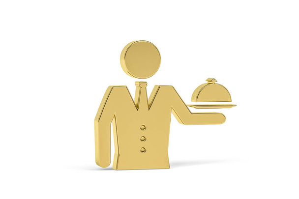 Golden 3d waiter icon isolated on white background - 3d render - Photo, Image