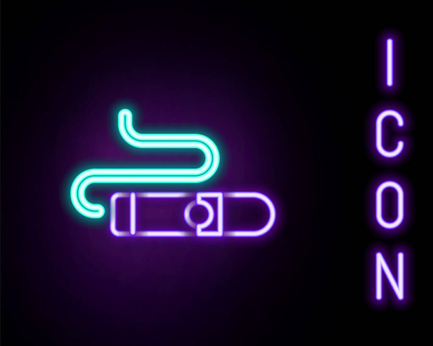 Világító neon vonal Szivar ikon elszigetelt fekete háttérrel. Színes vázlat koncepció. Vektor - Vektor, kép