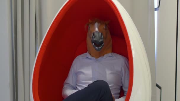 Man met een paardenmasker toont geen gebaar in 4k slow motion 60fps - Video