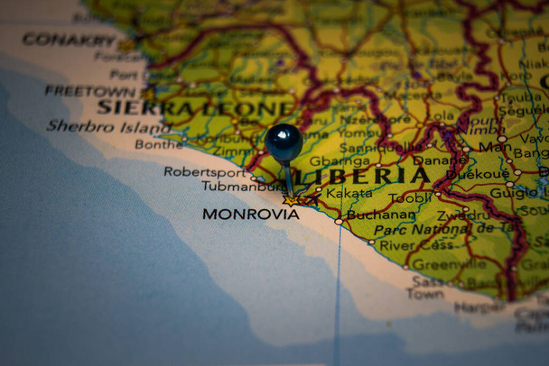Monrovia, the capital city of Liberia pinned on geographical map - Φωτογραφία, εικόνα