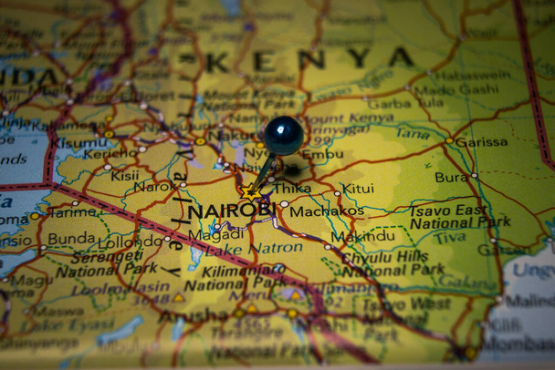 Nairobi, the capital and the largest city of Kenya pinned on geographical map - Φωτογραφία, εικόνα