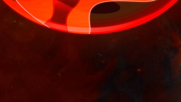 Abstract detail van een draaiend rood en gouden wiel met een ruimte stofwolk op zwarte achtergrond. Beweging. Een deel van de draaiende ring, concept van het wiel van het lot. - Foto, afbeelding