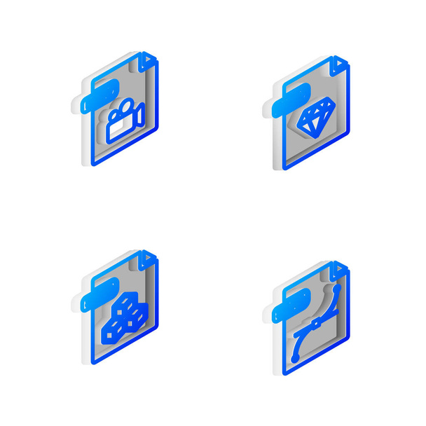 Aseta Isometrinen rivi RUBY tiedosto asiakirja, MOV, 3DS ja SVG kuvake. Vektori - Vektori, kuva