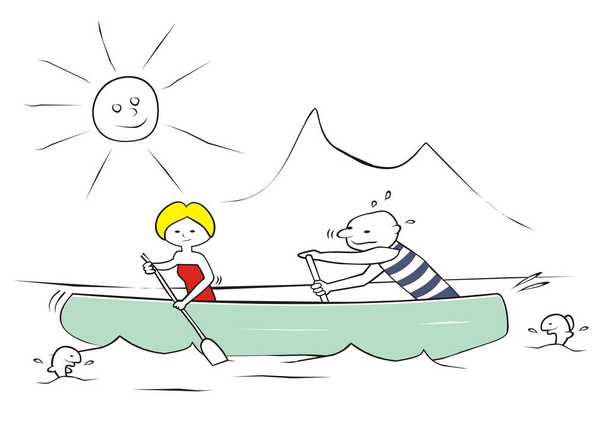 rafting, dame et homme sur un canot, illustration vectorielle - Vecteur, image