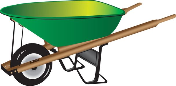 Three dimensional illustration of green wheelbarrow isolated on white background. - Vector, Image