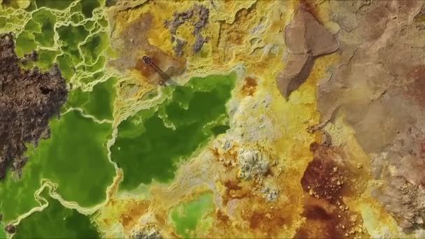 Чудеса планеты Земля. Фантастические краски пустыни Данакил. Серные источники создают неземной красочный и красивый ландшафт - Кадры, видео