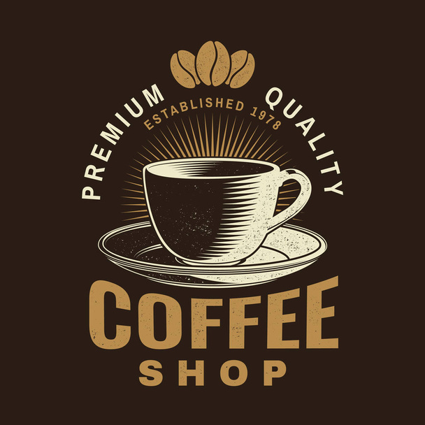 Coffe shop logo, badge template. Vector . Typography design with coffee cup silhouette. Template for menu for restaurant, cafe, bar, packaging - Вектор, зображення