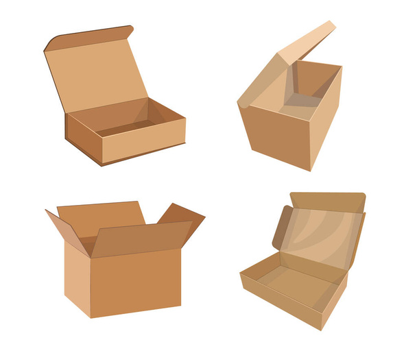 Set of Cardboard Boxes Mockup, Cargo Parcel Package, Containers. Carton Open Packaging for Goods, Isolated Empty Drawers - Vektori, kuva