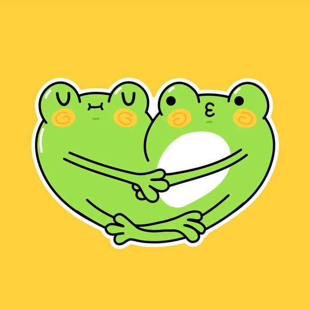 Söpö hauska sammakot pari halausta. Vektori käsin piirretty sarjakuva kawaii merkki kuvitus tarrasarja. Hauska sarjakuva kaksi sammakko maskotti hahmo käsite - Vektori, kuva