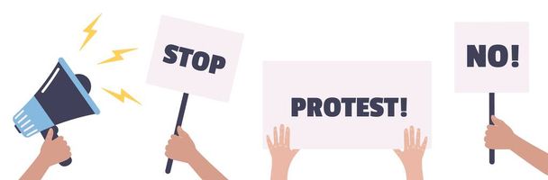 Protest. Protesters holding banners and placards. Activists with vote signs. Vector illustration. - Vector, Image