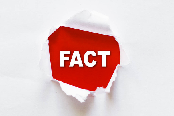 The word FACT written on a red background under white torn paper - Photo, image