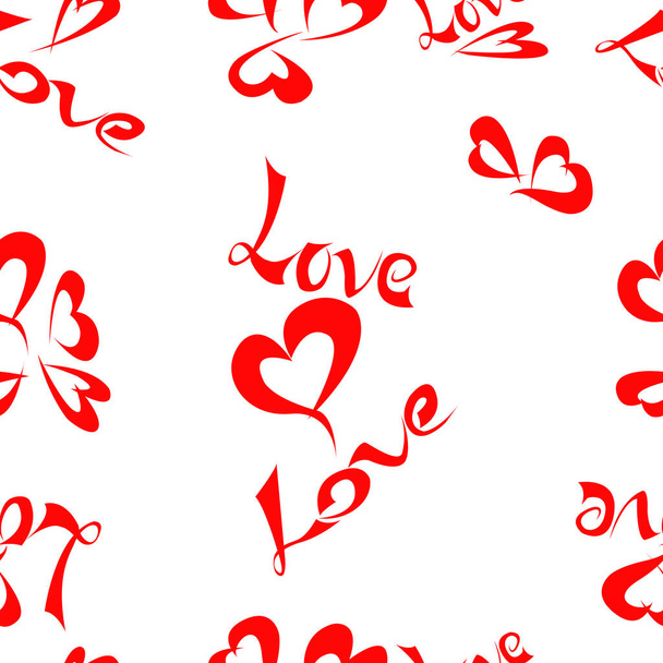 pattern from inscription love and abstract images of hearts - Vector, Image