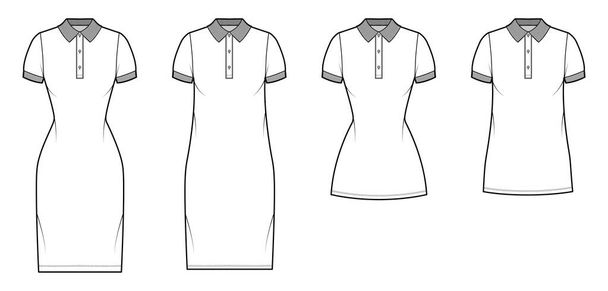 Sada šaty pólo módní ilustrace s krátkými rukávy, nadrozměrné montované, koleno mini délka, henley výstřih - Vektor, obrázek