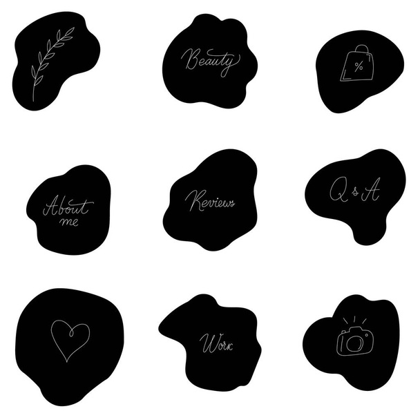 Highlight cover set, abstract shape ,floral and hand drawn icons for social media. Vector illustration - Διάνυσμα, εικόνα