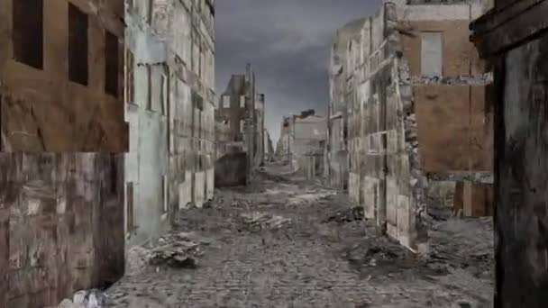 黙示録の後、荒廃した街の通りに沿って超現実的な散歩。3Dアニメーション.  - 映像、動画